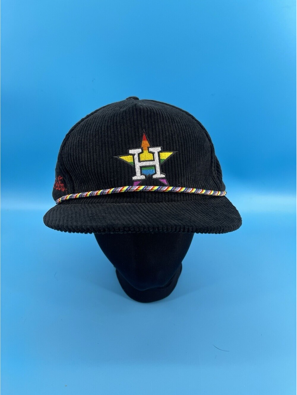 Houston Astros Pride Corduroy Hat Black Rainbow Strap Adjustable Coca-Cola